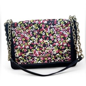 Steve Madden Black Floral Shoulder Bag with Gold Chain